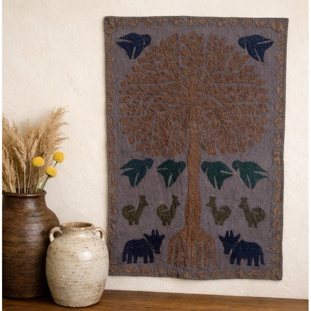Tree of Life Appliqué Folk Art Wall Hanging Hand‑Stitched Textile Decor